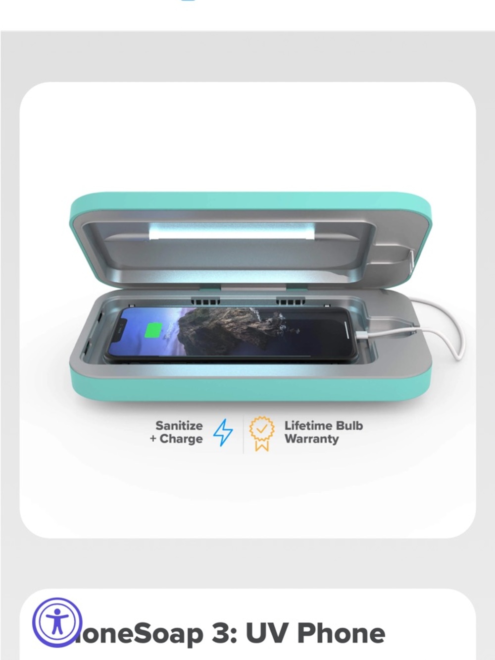 OneSoap 3 UV Phone Sanitizer and Charger - Turquoise